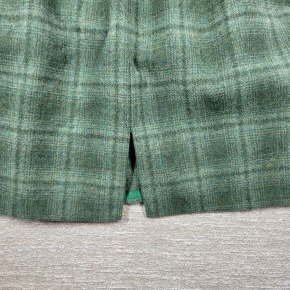 Vintage Handmade Wool Skirt Suit Green Plaid 2 Piece Set Elastic Waist Pockets - Picture 10 of 15